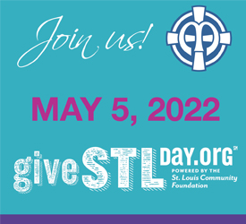 Give St. Louis, a day of giving, will be on May 5, 2022. This image has the Give STL logo, the date and the words Join us!
