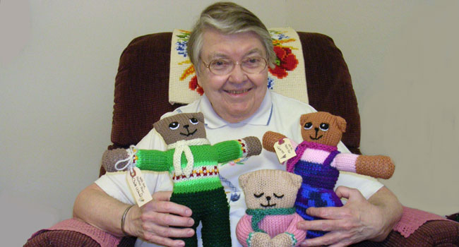 Featured Sister Lauren Spence and her bears she created for children in Africa. 