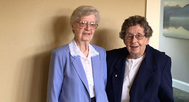 Two Jubilarian sisters pose for their 70-year celebration. Sisters M. Charles Ann Crowder and LaVerne Kleinheider who live in St. Louis.