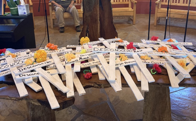 Crosses with names of falled migrants that will be placed on the Migrant Trail between Arizona and Mexico.