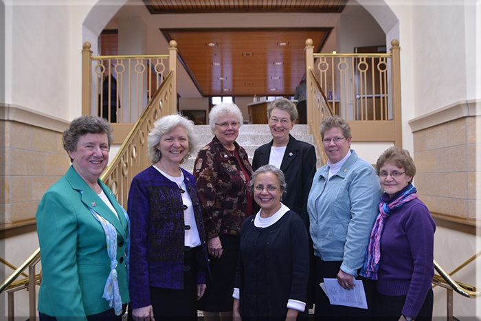 Central Pacifice Provincial Council 2015-2019: (pictured from left to right) Sister Mary Anne Owens (provincial) with councilors Sisters Anna Marie Reha, Susan Jordan and Laura Jean Spaeth, Christine Garcia (front step), Kathleen Bauer and Marjorie Klein.