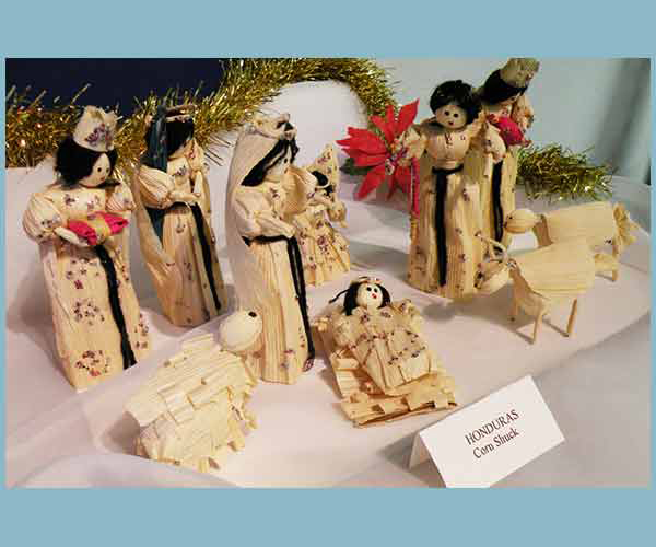 Nativity from Honduras made of corn shuck.