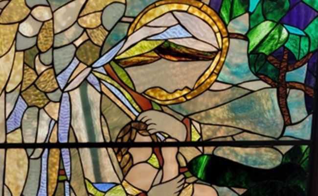 Stained Glass image of Mary and Baby Jesus