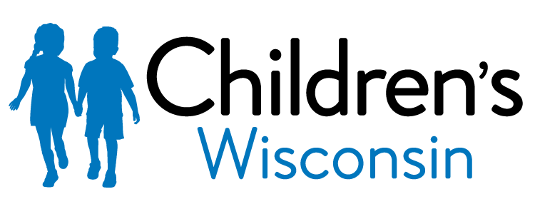 Logo of a blue silhouette of two children and the words Children's Wisconsin