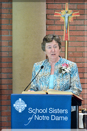 Sister Mary Anne Owens, SSND speaking at the installation of the new provincial council.