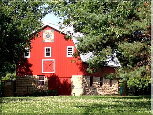 Our Lady of Good Counsel barn with barn quilt.
