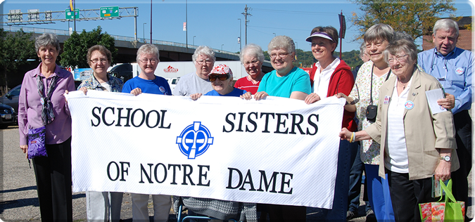 SSNDs attend the rally in Mankato to support the Nuns on the Bus riders. 