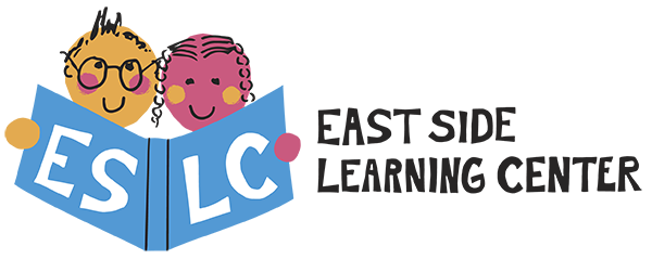Color logo of two smiling faces and a book with the letters ESLC on it and the words East Side Learning Center next to them