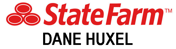 Logo of the words State Farm and Dane Huxel in red and black