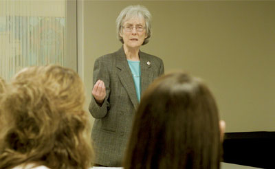 Sister Joan Penzenstadler teaches a course on Blessed Theresa at Mount Mary University in Milwaukee. 