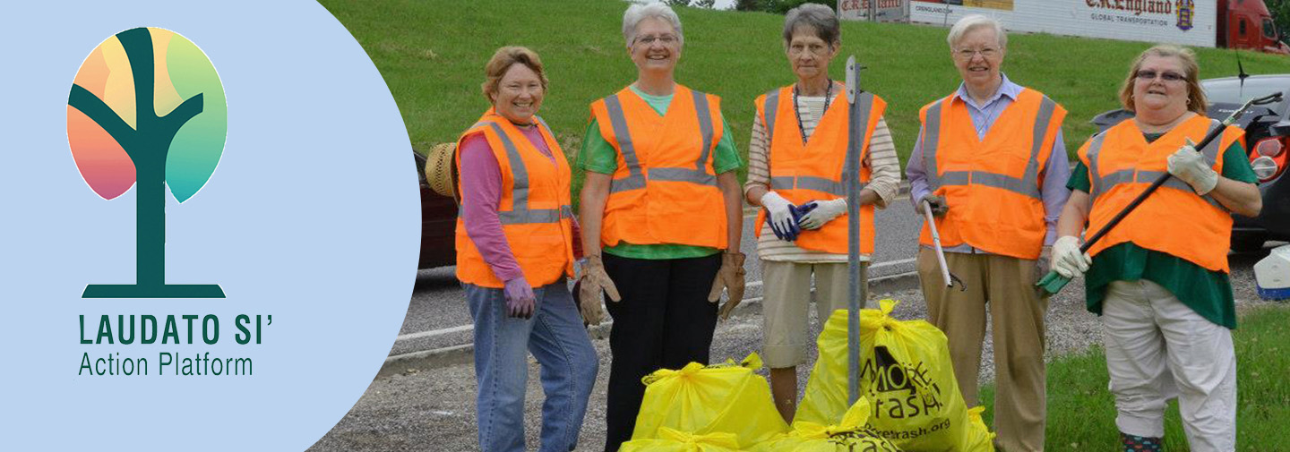 SSND and associates gather to clean the highway, which the SSND have adopted in St. Louis near Sancta Maria in Ripa for over 15 years. 