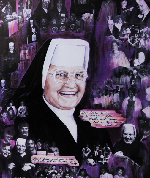 This photo of Sister Giovanni is a collage that hangs in the GAP high school in St. Paul, Minnesota. 