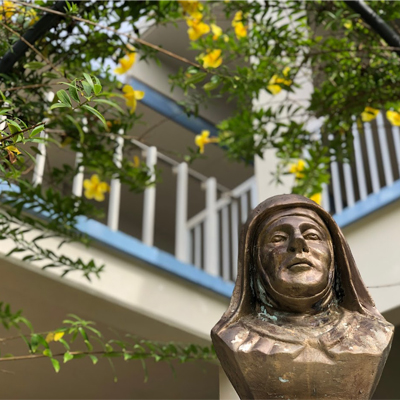 This is a bust of Blessed Theresa featured outside of Notre Dame High School in Guam.