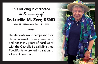 Dedication plaque for Sister Lucille M. Zerr