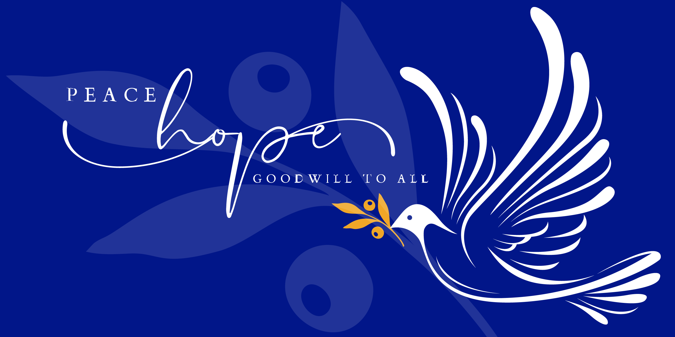 Year End Appeal 2024 graphic with dove and the words, Peace, Hope, Good will to all